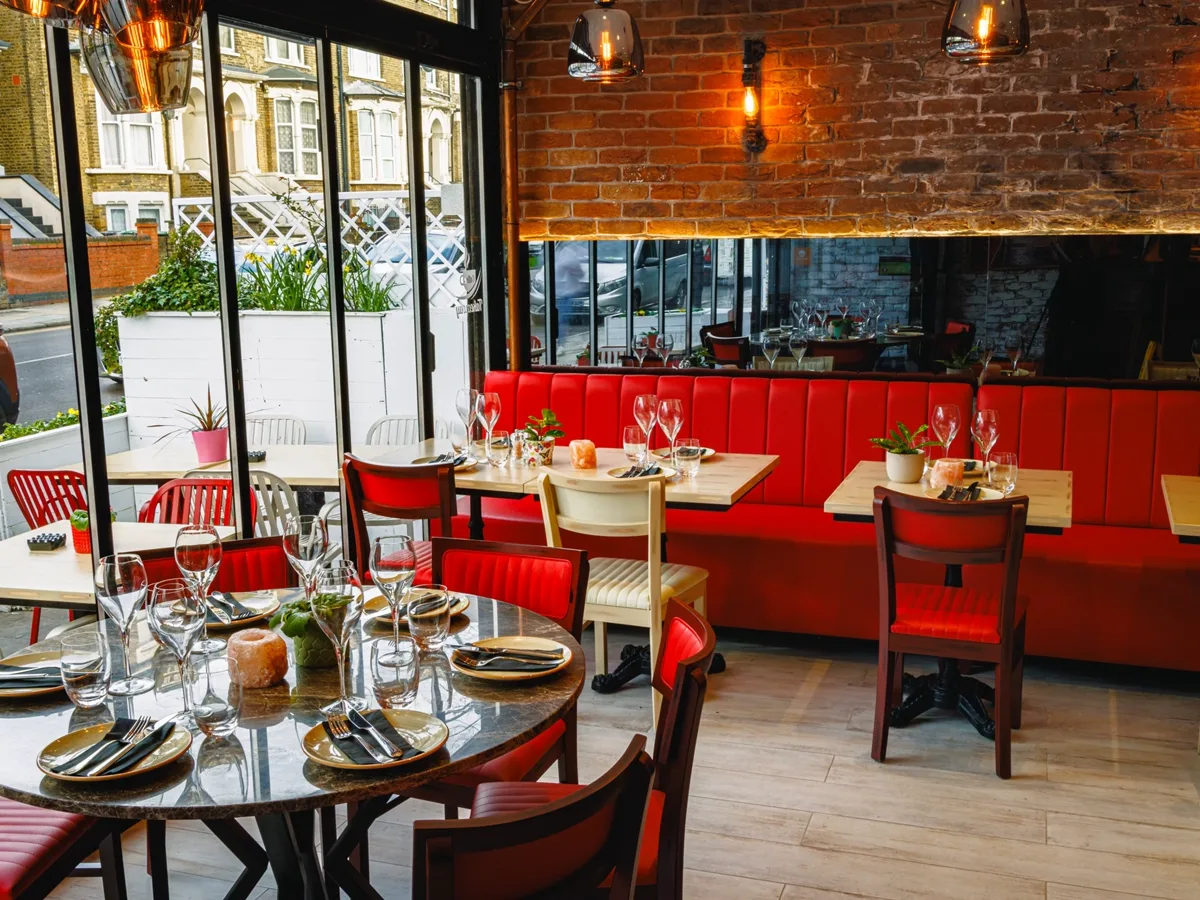 The bar and dining room at Luna Llena in the evening